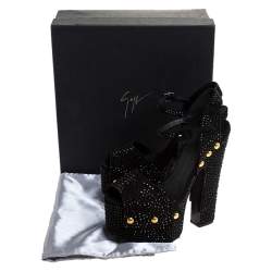 Pre Owned Giuseppe Zanotti Black Crystal Embellished Suede Betty Platform Sandals Size 40
