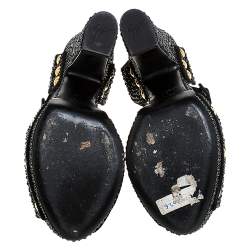 Pre Owned Giuseppe Zanotti Black Crystal Embellished Suede Betty Platform Sandals Size 40