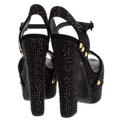 Pre Owned Giuseppe Zanotti Black Crystal Embellished Suede Betty Platform Sandals Size 40