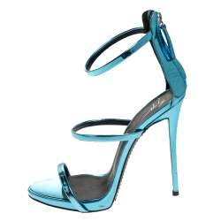 Pre Owned صندل جوسيبي زانوتي "كولين" جلد لامع أزرق ميتاليك مقاس 37