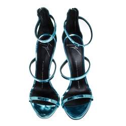 Pre Owned صندل جوسيبي زانوتي "كولين" جلد لامع أزرق ميتاليك مقاس 37