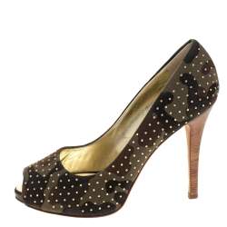 مملوكة مسبقًا حذاء كعب عالي جوسيبي زانوتي مرصع و بمقدمة مفتوحة كانفاس كاموفلاغ مقاس 41