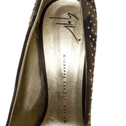 مملوكة مسبقًا حذا ء كعب عالي جوسيبي زانوتي مرصع و بمقدمة مفتوحة كانفاس كاموفلاغ مقاس 41