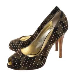 مملوكة مسبقًا حذاء كعب عالي جوسيبي زانوتي مرصع و بمقدمة مفتوحة كانفاس كاموفلاغ مقاس 41