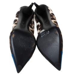 Pre Owned Giuseppe Zanotti Blue/Brown Leopard Print Calf Hair Yvette Pointed Pumps Size 40