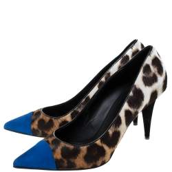 Pre Owned Giuseppe Zanotti Blue/Brown Leopard Print Calf Hair Yvette Pointed Pumps Size 40