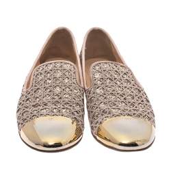 Pre Owned Giuseppe Zanotti Metallic Gold Coarse Glitter Metal Cap Toe Flats Size 38