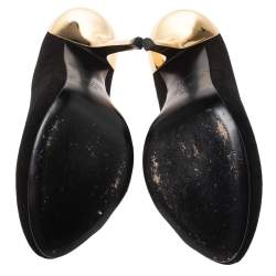 Pre Owned حذاء كعب عالي جوسيبي زانوتي بمقدمة مفتوحة و بنعل سميك سويدي أسود مقاس 38