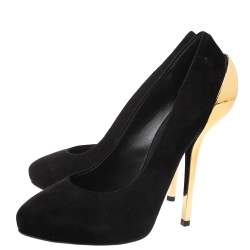 Pre Owned حذاء كعب عالي جوسيبي زانوتي بمقدمة مفتوحة و بنعل سميك سويدي أسود مقاس 38