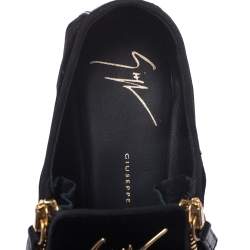 Pre Owned Giuseppe Zanotti Black Velvet Double Zip Metal Cap Toe Sneakers Size 36