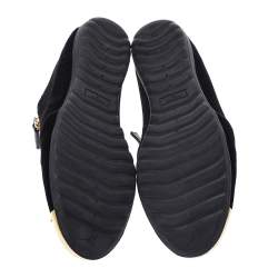 Pre Owned Giuseppe Zanotti Black Velvet Double Zip Metal Cap Toe Sneakers Size 36