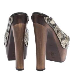 Pre Owned صندل سلايد جوسيبي زانوتى نعل سميك وودستوك جلد نقش ثعبان متعدد مقاس 39