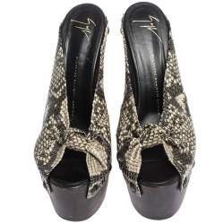 Pre Owned صندل سلايد جوسيبي زانوتى نعل سميك وودستوك جلد نقش ثعبان متعدد مقاس 39