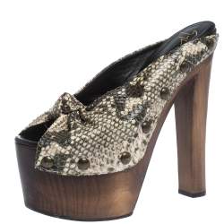 Pre Owned صندل سلايد جوسيبي زانوتى نعل سميك وودستوك جلد نقش ثعبان متعدد مقاس 39