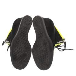 Pre Owned Giuseppe Zanotti Black Suede And Fluorescent Yellow Patent High Top Wedge Sneakers Size 37