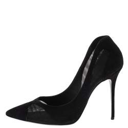 Pre Owned حذاء كعب عالي جوسيبي زانوتي مقدمة مدببة شبك وسويدي أسود مقاس 41