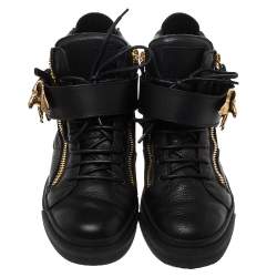 Pre Owned Giuseppe Zanotti Black Leather Eagle High Top Sneakers Size 40