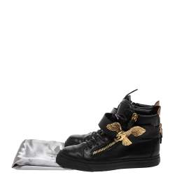 Pre Owned Giuseppe Zanotti Black Leather Eagle High Top Sneakers Size 40