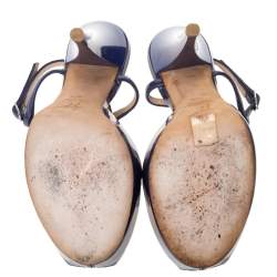 Pre Owned صندل جوسيبي زانوتي مقدمة مفتوحة جلد لامع بنفسجي سير حرف تي نعل سميك مقاس 37.5