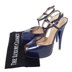 Pre Owned صندل جوسيبي زانوتي مقدمة مفتوحة جلد لامع بنفسجي سير حرف تي نعل سميك مقاس 37.5