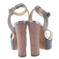Pre Owned Giuseppe Zanotti Multicolor Glitter Betty Peep Toe Platform Sandals Size 36.5