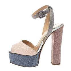 Pre Owned Giuseppe Zanotti Multicolor Glitter Betty Peep Toe Platform Sandals Size 36.5