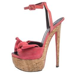 مملوكة مسبقًا Giuseppe Zanotti Pink Suede Cork Heel Platform Denny Ankle Strap Sandals Size 40.5