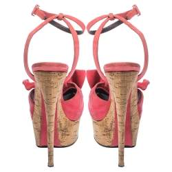 مملوكة مسبقًا Giuseppe Zanotti Pink Suede Cork Heel Platform Denny Ankle Strap Sandals Size 40.5