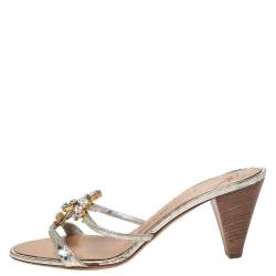 مملوكة مسبقًا صندل سلايد جوسيبي زانوتي مزخرف جلد ذهبي ميتالك مقاس 40