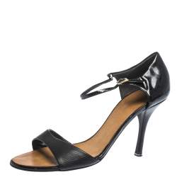 Giuseppe Zanotti Black Leather And Patent Ankle Strap Sandals Size 38.5