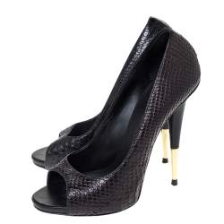 مملوكة مسبقًا حذاء كعب عالي جوسيبي زانوتي مقدمة مفتوحة جلد ثعبان أسود مقاس 38