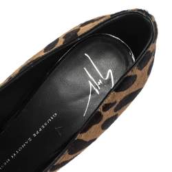 Pre Owned Giuseppe Zanotti  Brown Leopard Print Pony Hair Crystal Embellished  Pointed Toe Pumps Size 38