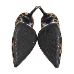 Pre Owned Giuseppe Zanotti  Brown Leopard Print Pony Hair Crystal Embellished  Pointed Toe Pumps Size 38