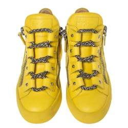 Giuseppe Zanotti Yellow Leather Gold Chain Laces Dual Zip Sneakers Size 35