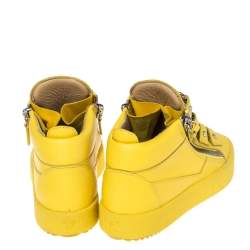 Giuseppe Zanotti Yellow Leather Gold Chain Laces Dual Zip Sneakers Size 35