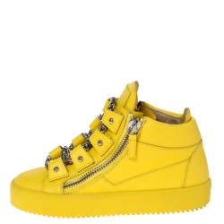 Giuseppe Zanotti Yellow Leather Gold Chain Laces Dual Zip Sneakers Size 35