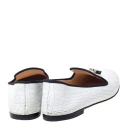 Giuseppe Zanotti White Croc Embossed Leather Smoking Slippers Size 39