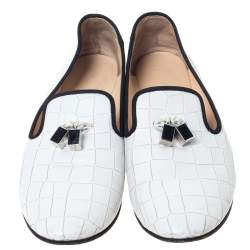 Giuseppe Zanotti White Croc Embossed Leather Smoking Slippers Size 39