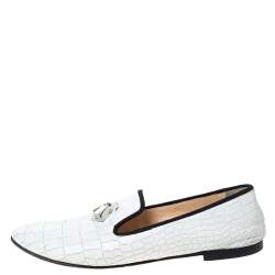 Giuseppe Zanotti White Croc Embossed Leather Smoking Slippers Size 39