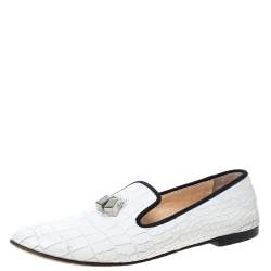 Giuseppe Zanotti White Croc Embossed Leather Smoking Slippers Size 39