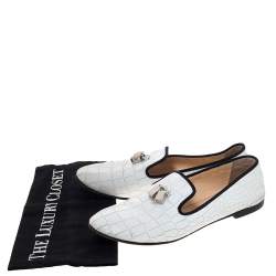 Giuseppe Zanotti White Croc Embossed Leather Smoking Slippers Size 39