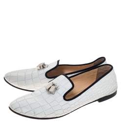Giuseppe Zanotti White Croc Embossed Leather Smoking Slippers Size 39
