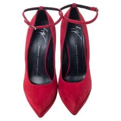 Giuseppe Zanotti Red Suede Ankle Strap Platform Pointed Toe Pumps Size 39