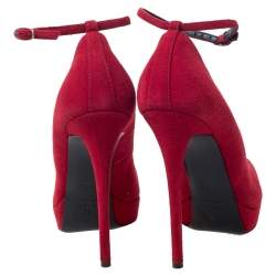 Giuseppe Zanotti Red Suede Ankle Strap Platform Pointed Toe Pumps Size 39