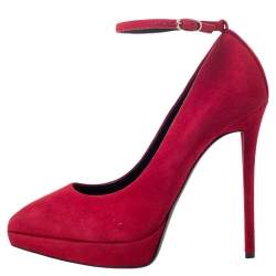 Giuseppe Zanotti Red Suede Ankle Strap Platform Pointed Toe Pumps Size 39