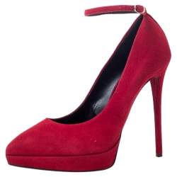 Giuseppe Zanotti Red Suede Ankle Strap Platform Pointed Toe Pumps Size 39