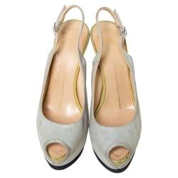 Guiseppe Zannotti Tri Color Nubuck Peep Toe Slingback Platform Sandals Size 36.5