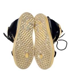 Pre Owned Giuseppe Zanotti Blue/Gold Velvet and Leather Coby High Top Sneakers Size 37