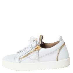 Pre Owned Giuseppe Zanotti White Leather May London Double Zip Low Top Platform Sneakers Size 36