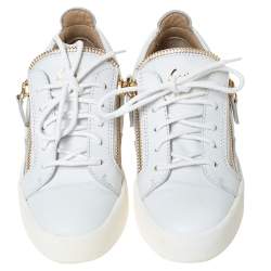 Pre Owned Giuseppe Zanotti White Leather May London Double Zip Low Top Platform Sneakers Size 36